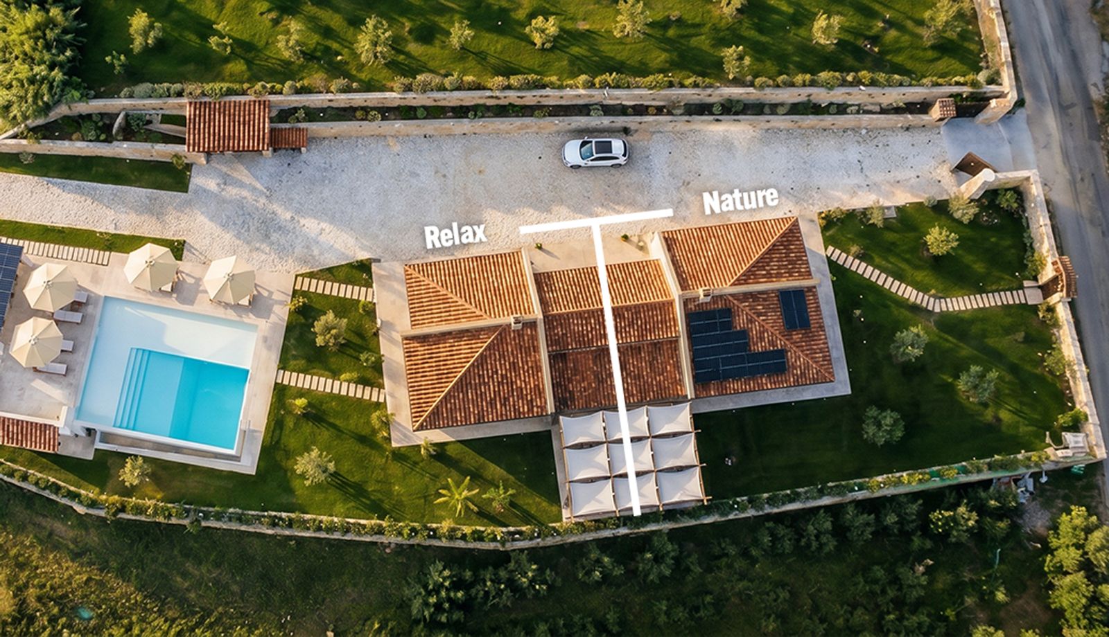 Vista aerea che mostra la posizione di Villa Nature e Villa Relax